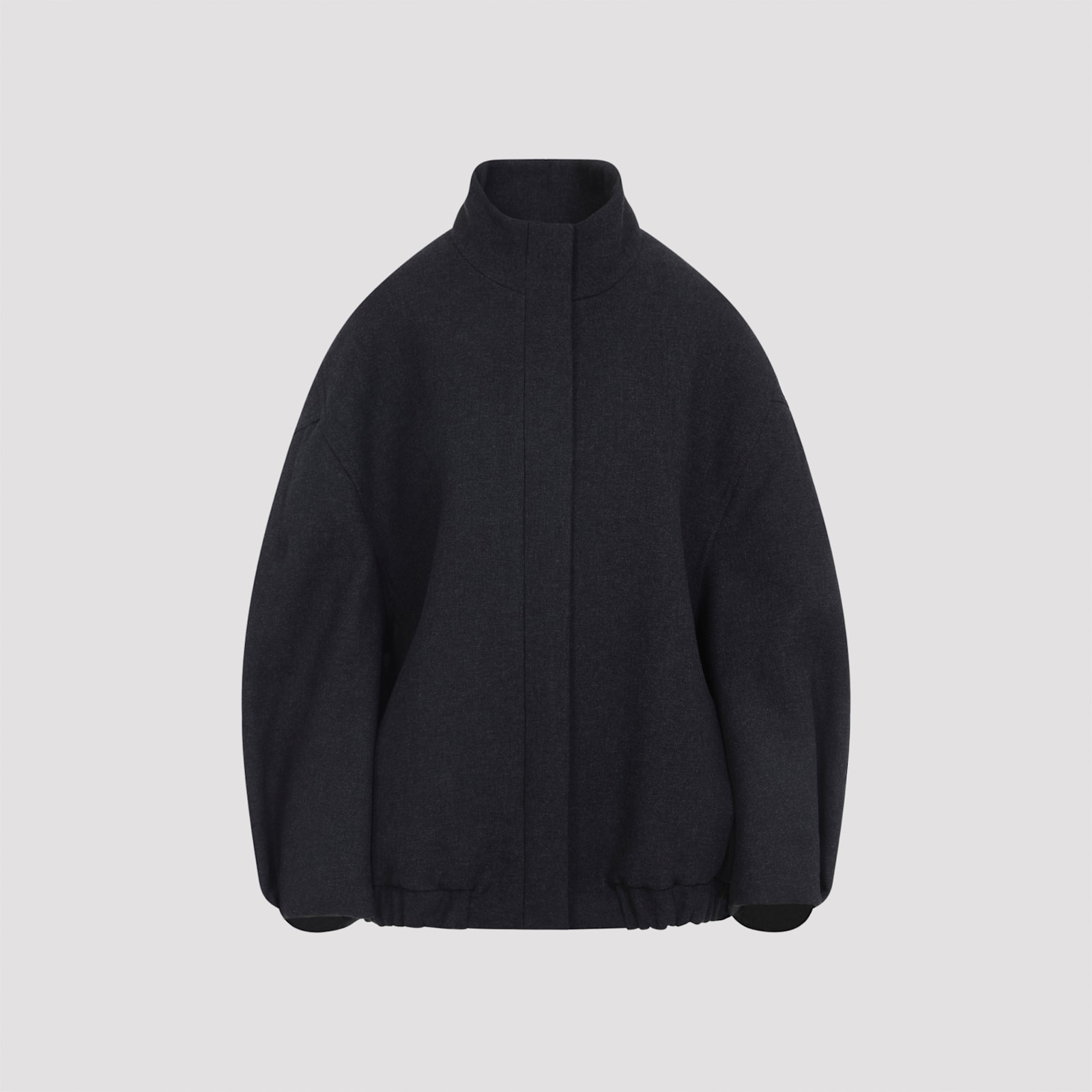 Dries Van Noten Oversized High Collar Jacket With Elastic Hem In Gray