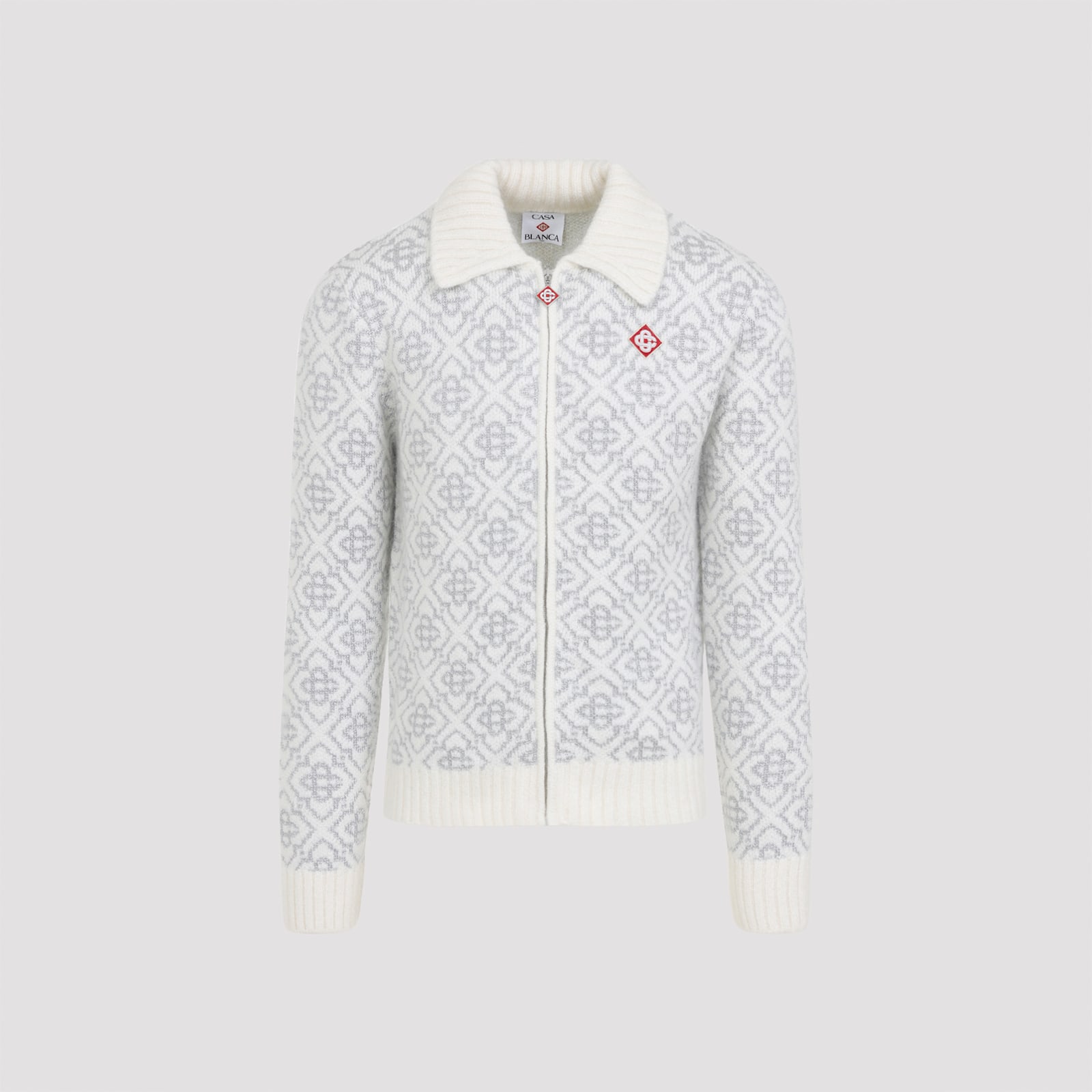 Casablanca Silver Monogram Zip Up Sweatshirt Men In White