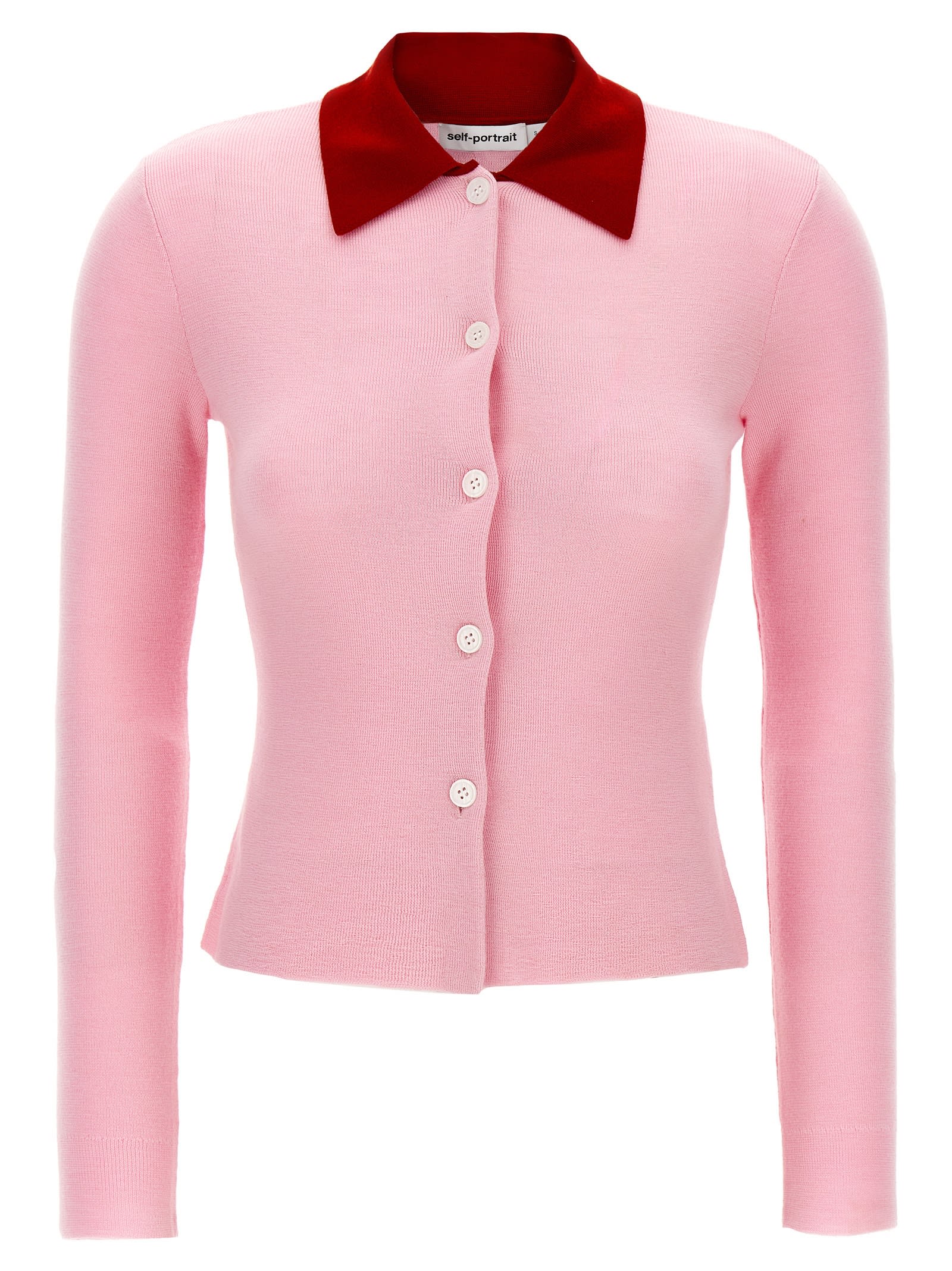 Self-portrait Pink Merino Wool Cardigan In Pink