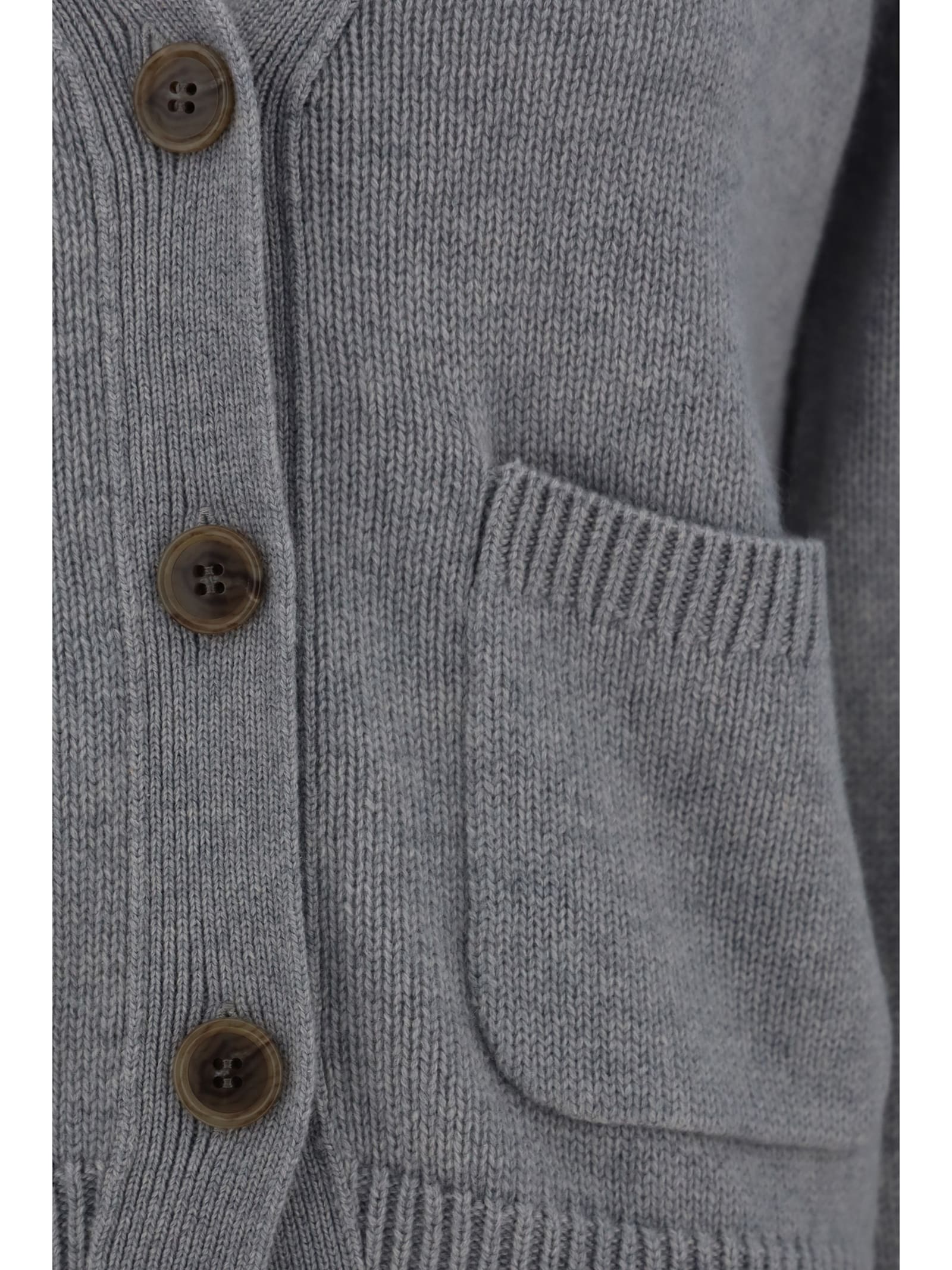 Lisa Yang V-neck Knit Cardigan With Front Buttons In Gray
