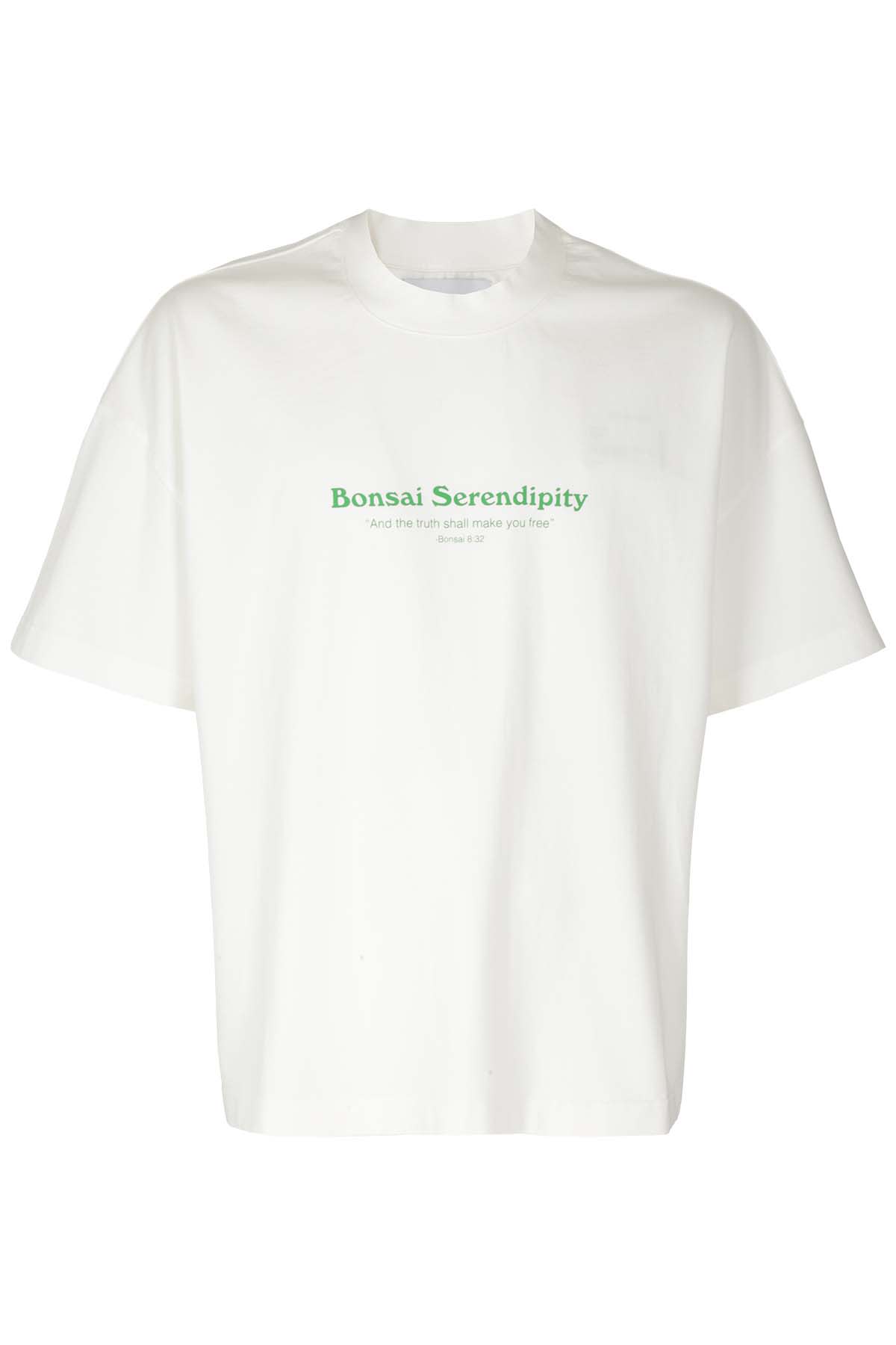 Bonsai Oversize Fit Tee White Cotton T-shirt With Front Print. In White White
