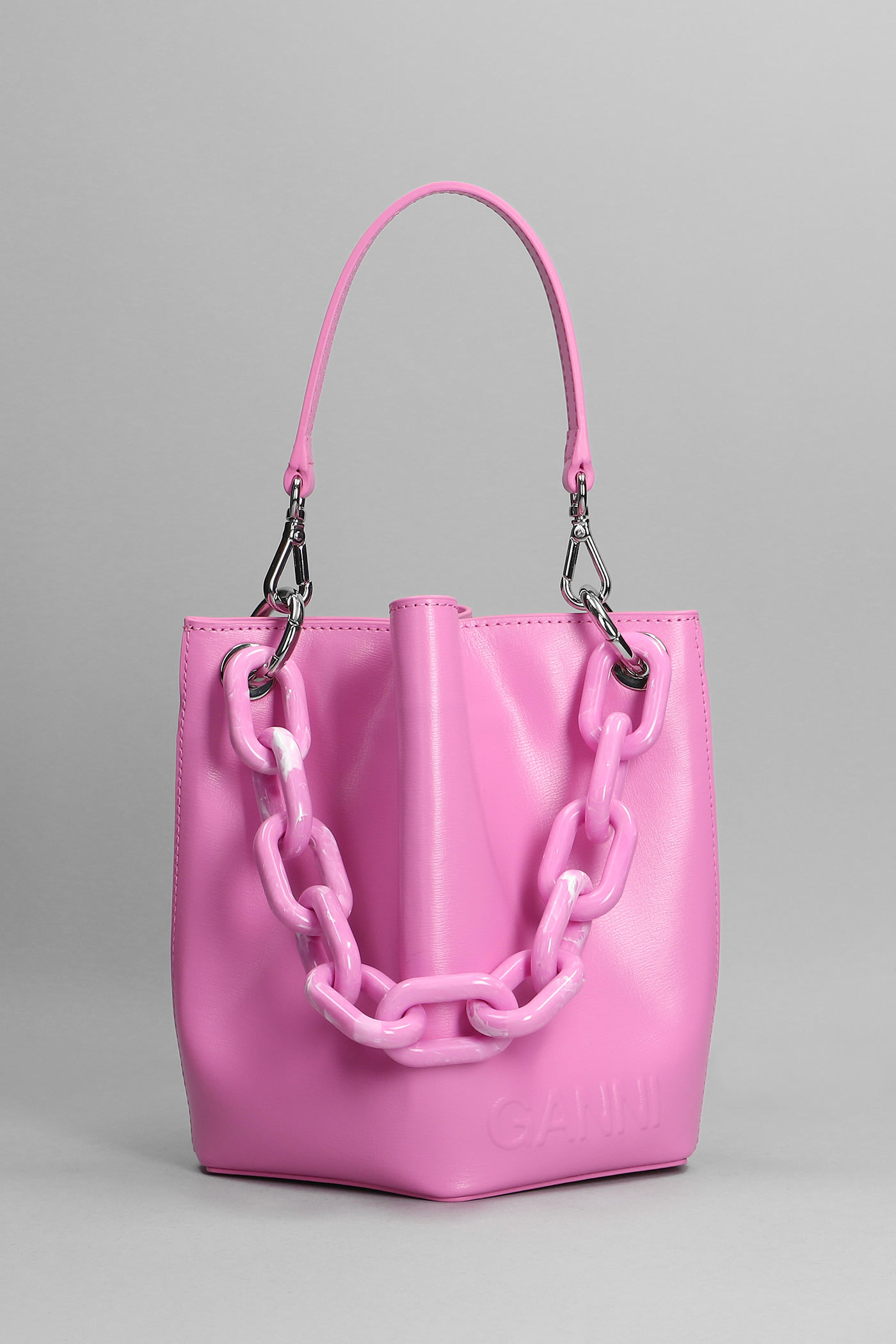 Ganni Hand Bag In Rose-pink Leather