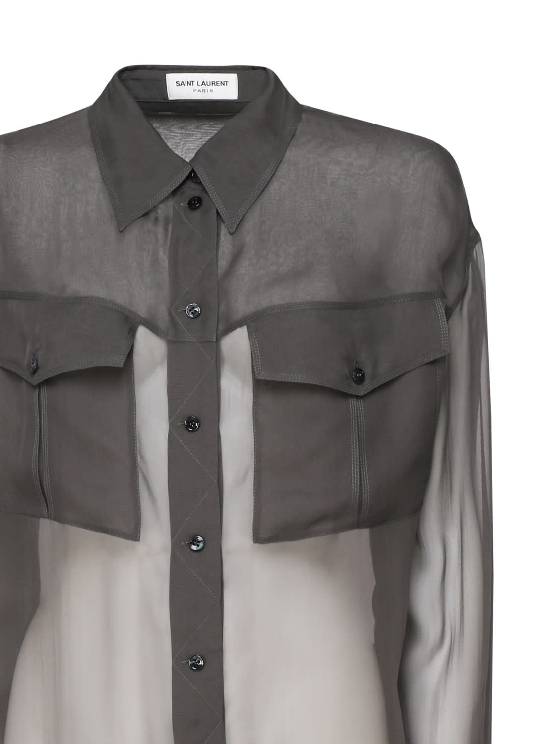 Saint Laurent Buttoned Long-sleeved Shirt In Green Grey