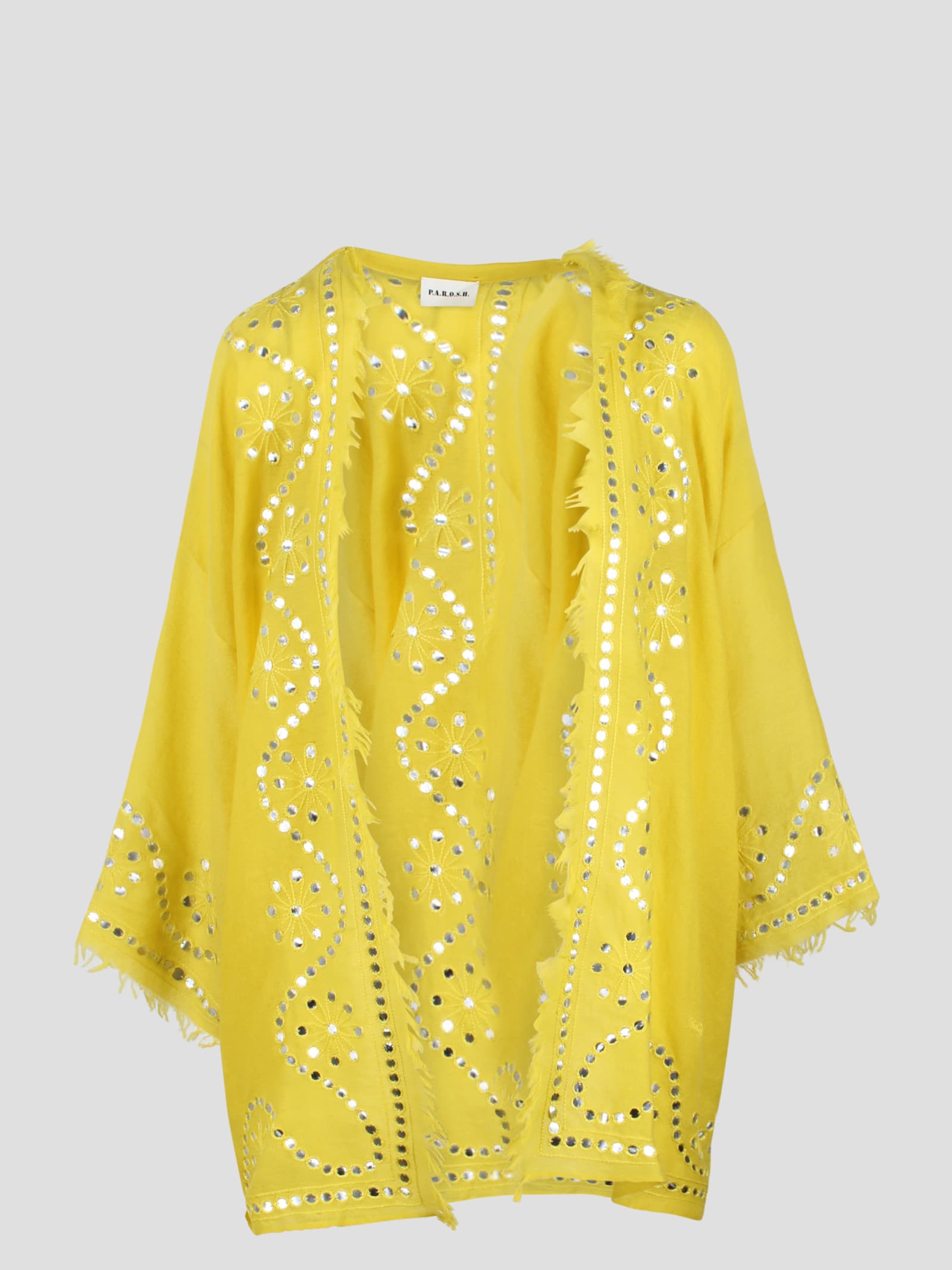 Shop P.a.r.o.s.h Within Embroidered Cardigan In Yellow & Orange