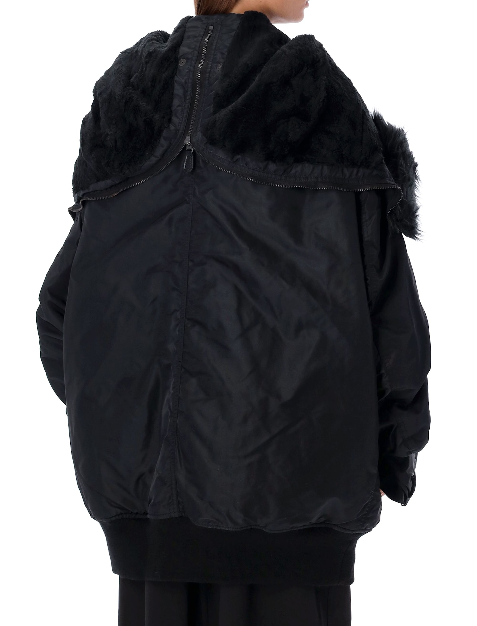 Shop Junya Watanabe Oversized Bomber Jacket With Faux Fur Collar In Black