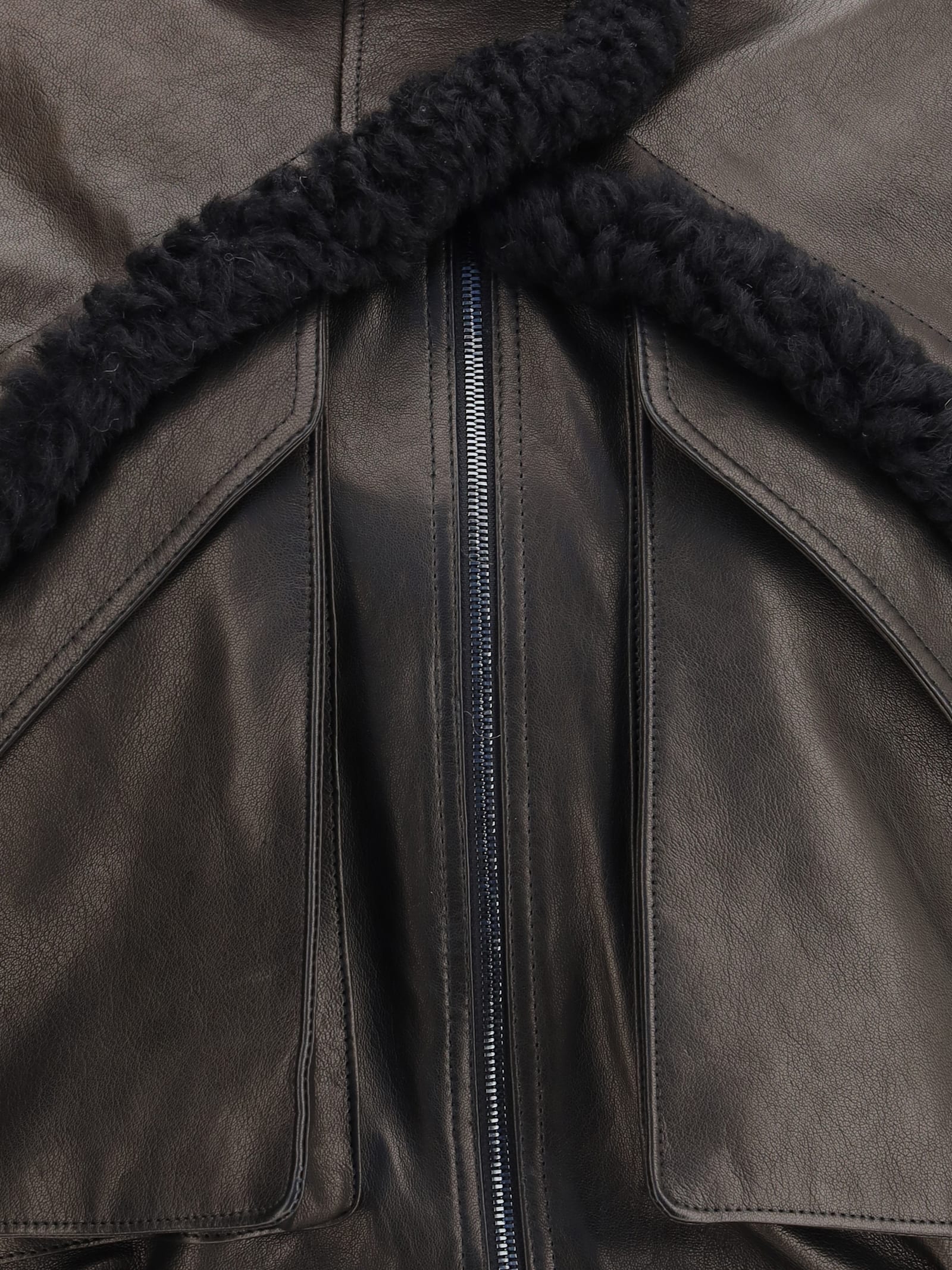 Magda Butrym Shearling-trimmed Bomber Leather Jacket In Brown