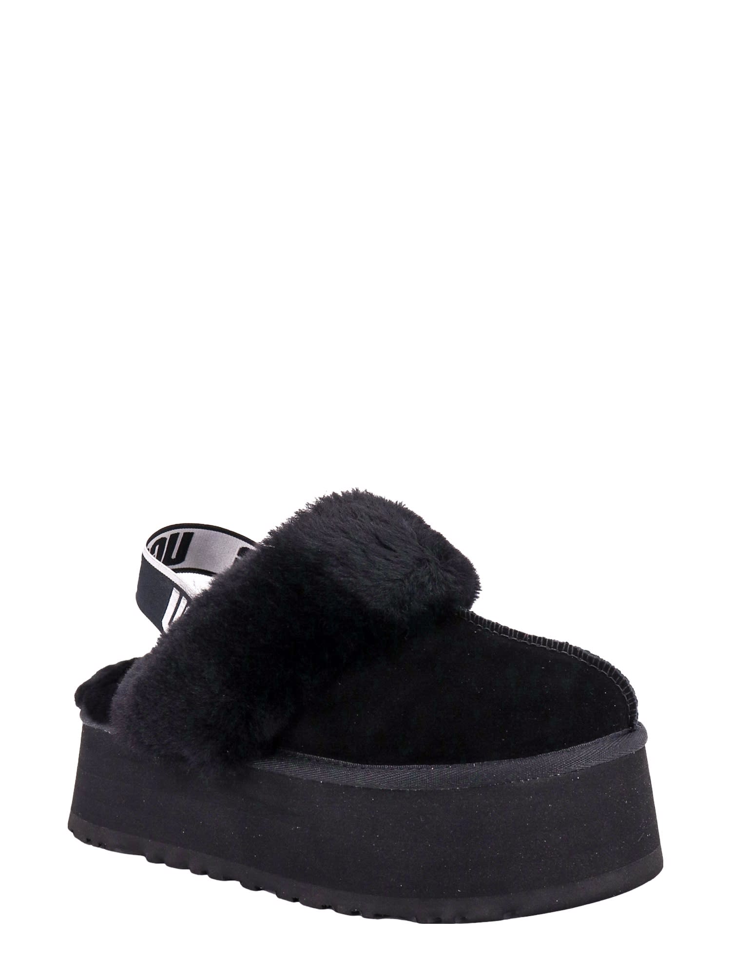 Ugg Platform Strap Mules In Black Leather With Faux Fur Trim In Black