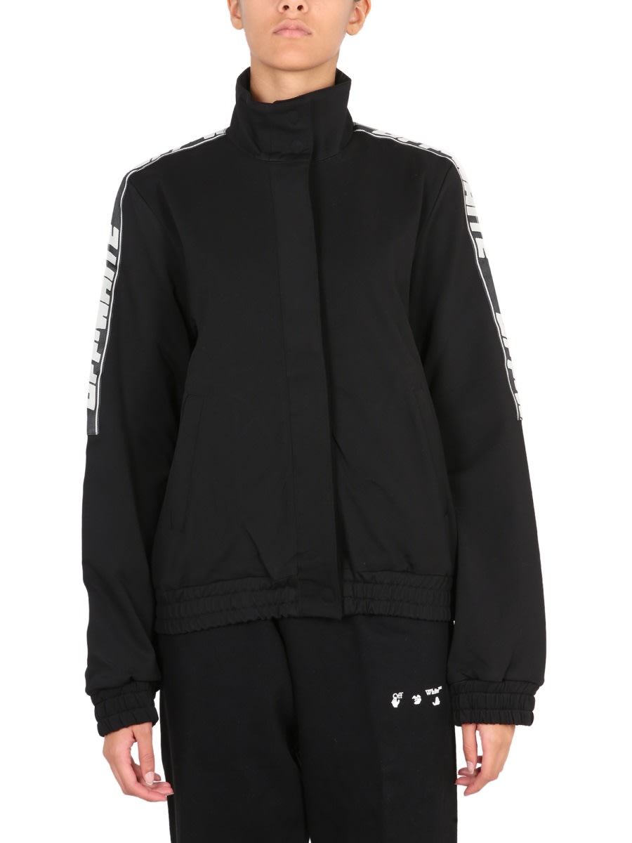 Shop Off-white Felpa Con Bande Logate In Black