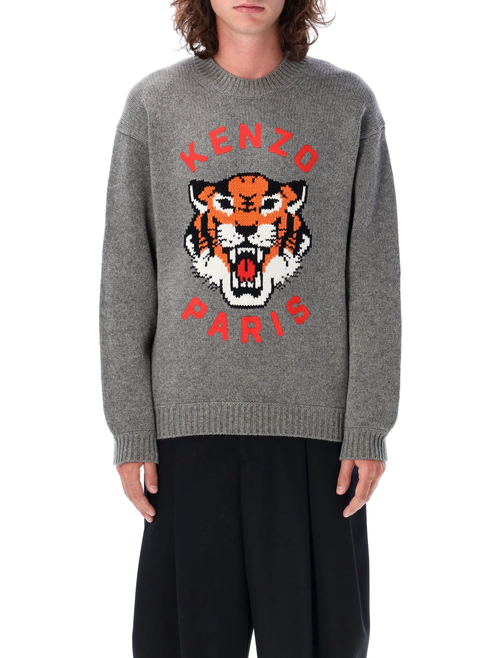 Shop Kenzo Lucky Tiger Sweater In Grey