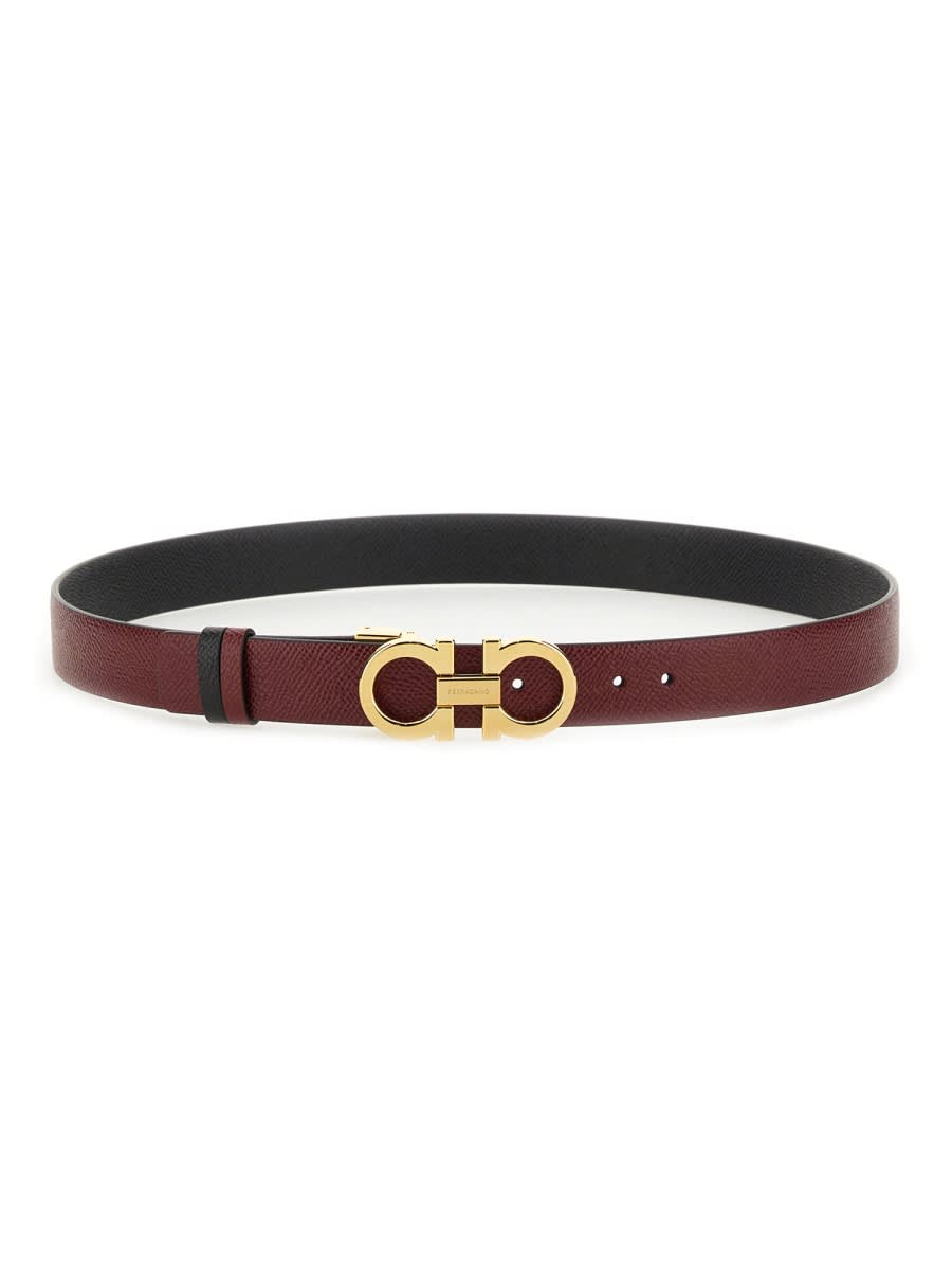 Ferragamo Reversible Belt With Gold-tone Buckle Hooks
