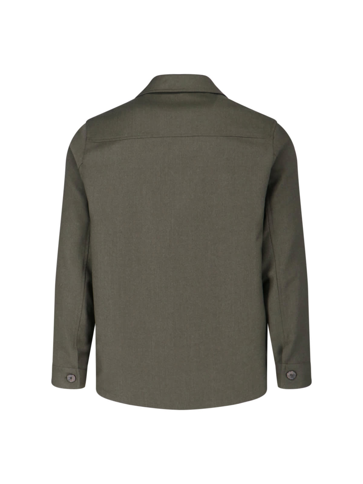 Cruna Structured Wool Shirt Jacket With Classic Collar And Chest Pockets In Green