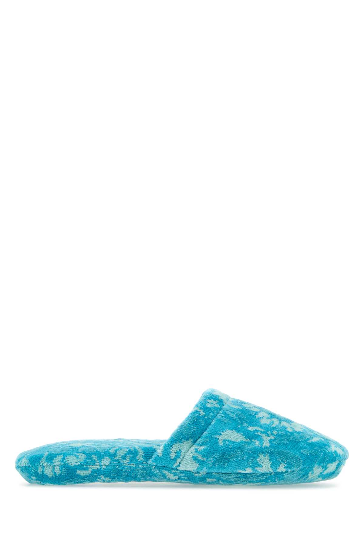 Shop Versace Printed Cotton Blend Slippers In Azur