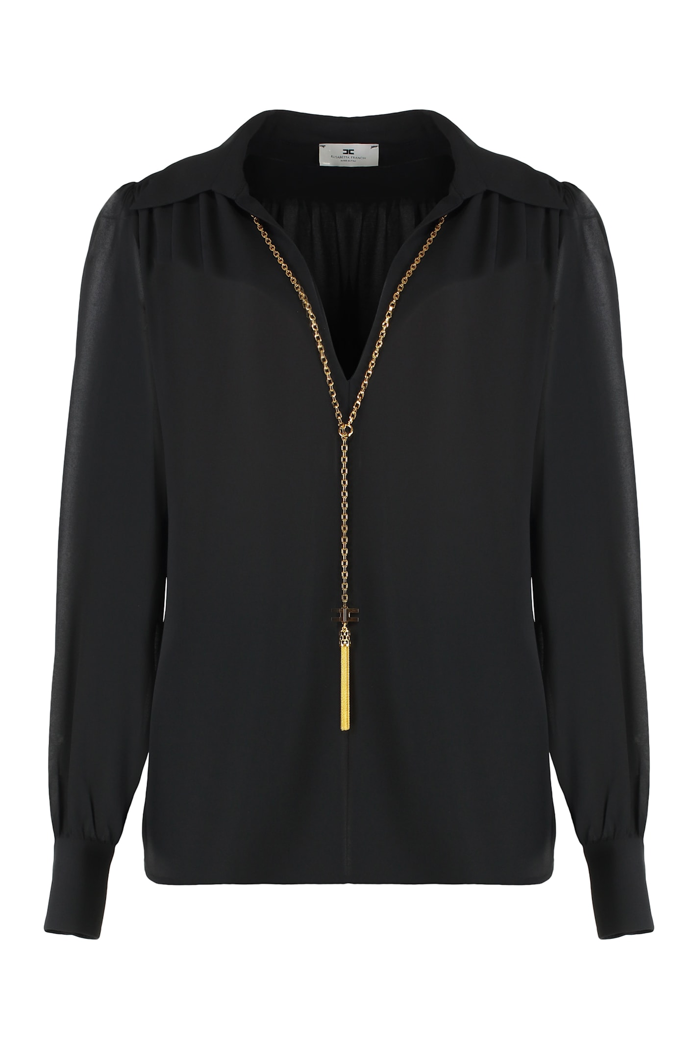 Elisabetta Franchi Shirt In Georgette With Necklace In Black