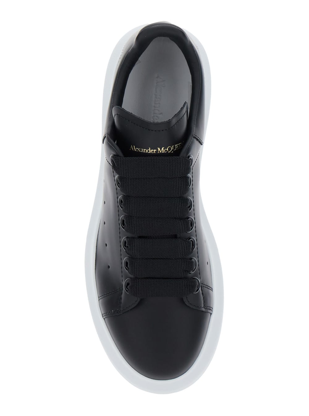 Alexander Mcqueen Black Low Top Sneakers With Logo Lettering On Tongue And Heel In Leather Woman In Black