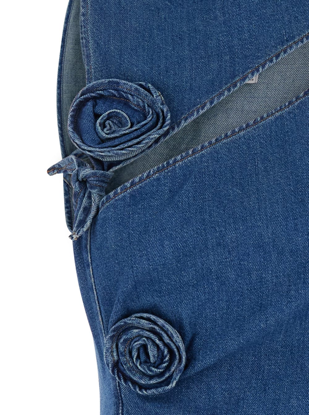 Coperni Denim Asymmetrical Flower Mini Dress In Blue