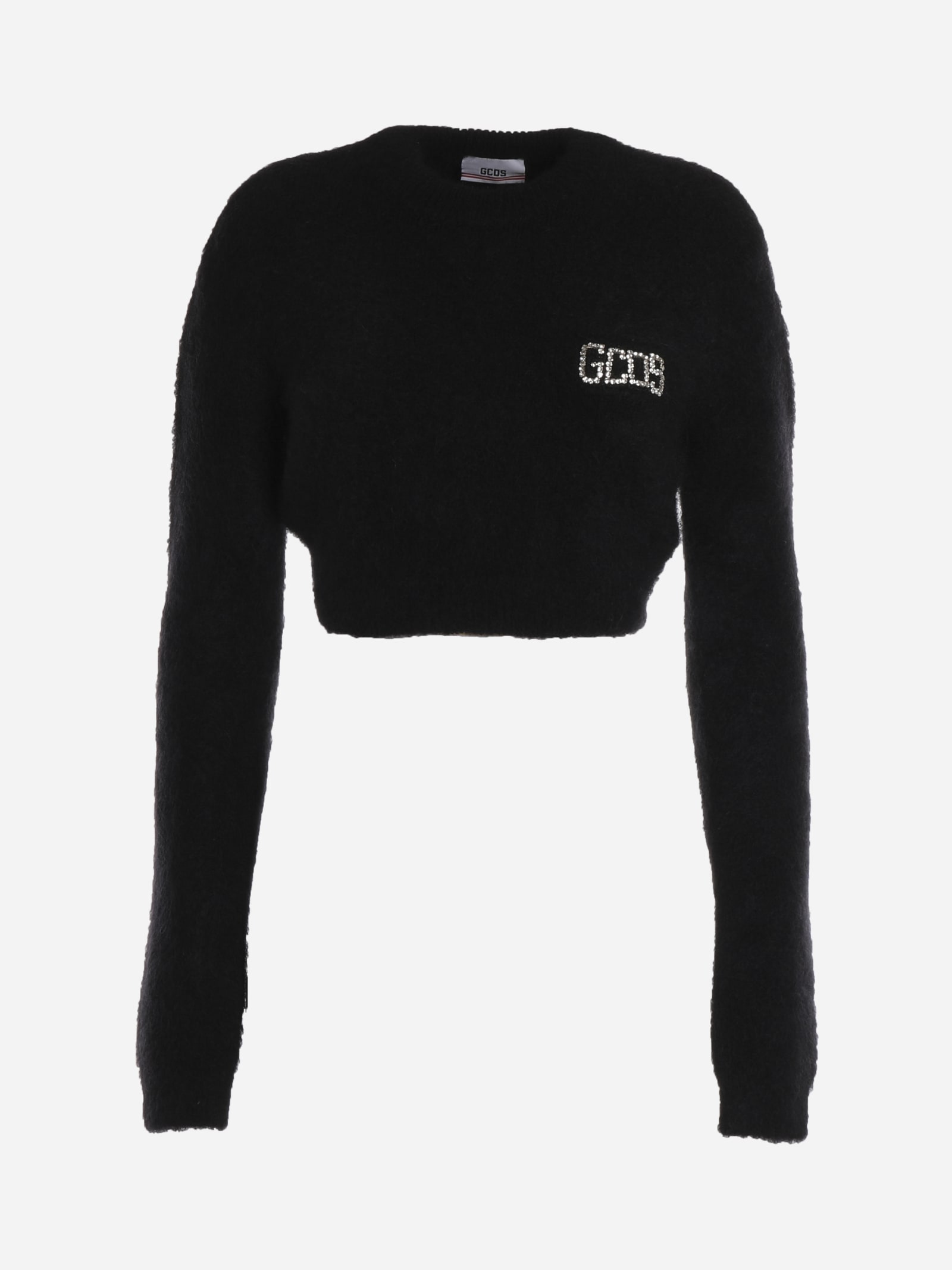 GCDS Black Cropped Pullover In Wool Blend