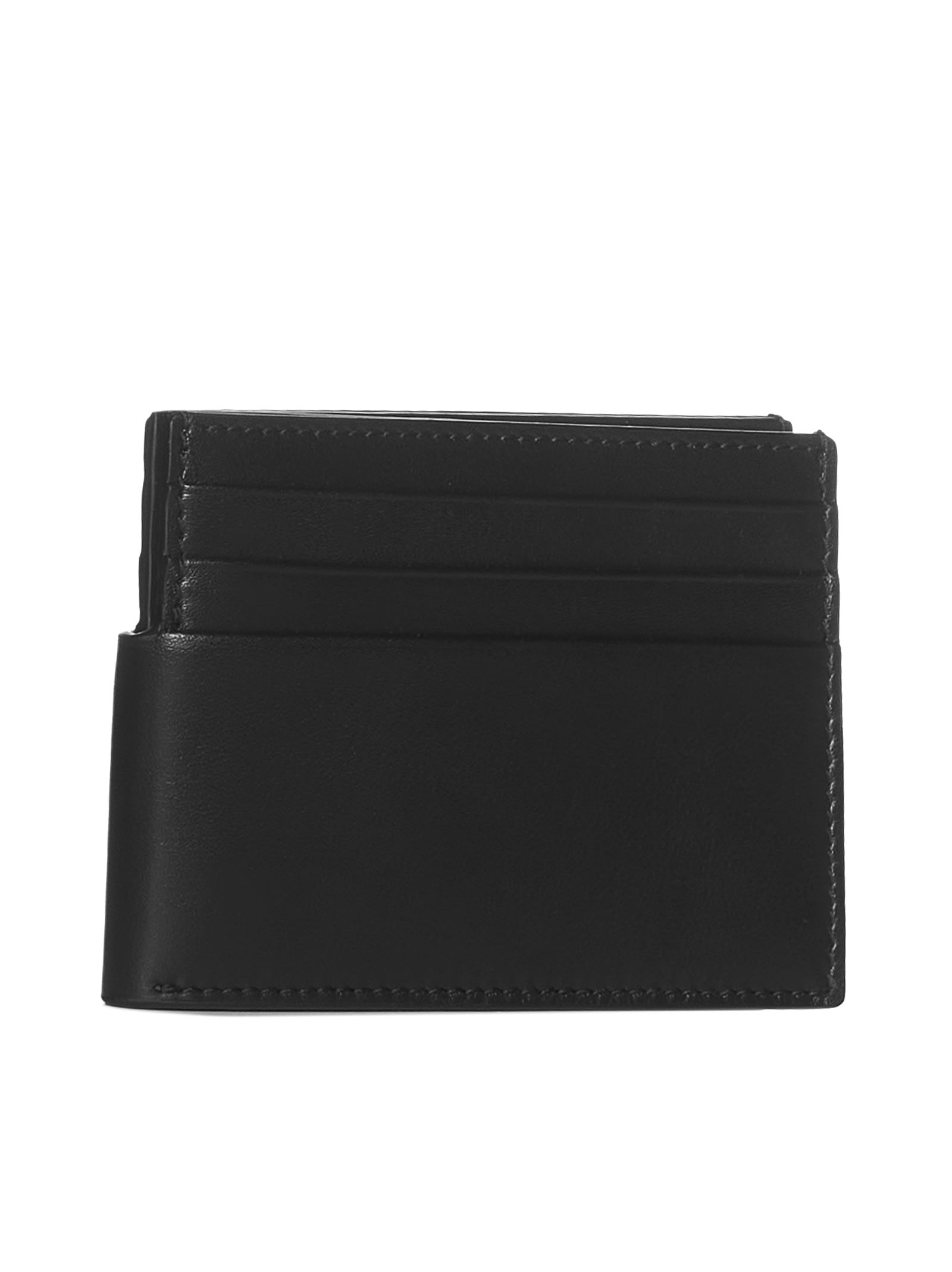 Alexander Mcqueen Double Card Holder In Black Leather With Logo In Nero