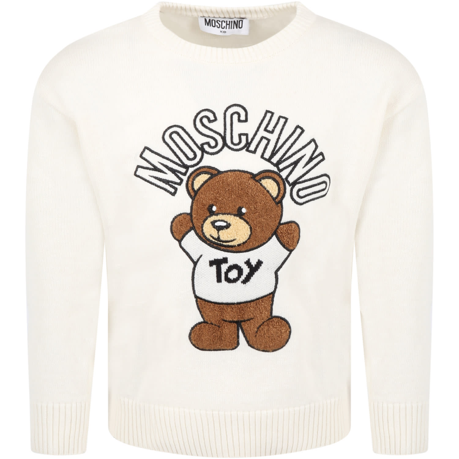 Moschino Ivory Sweater For Kids With Logo And Teddy Bear
