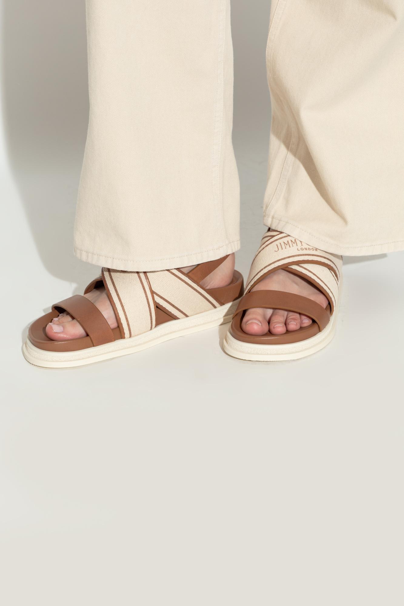 Jimmy Choo Joa Canvas Sandals Flat Sole In Brown
