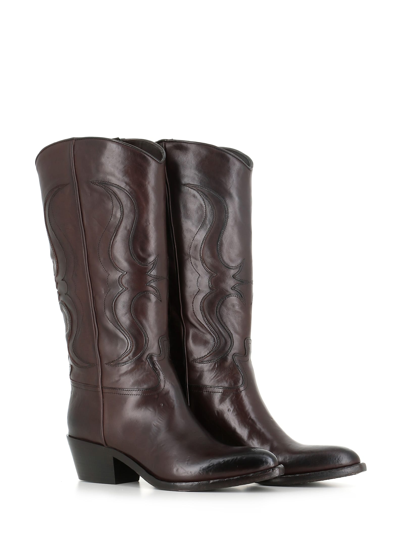 Sartore Sr4208 Leather-stitched Boots In Burgundy