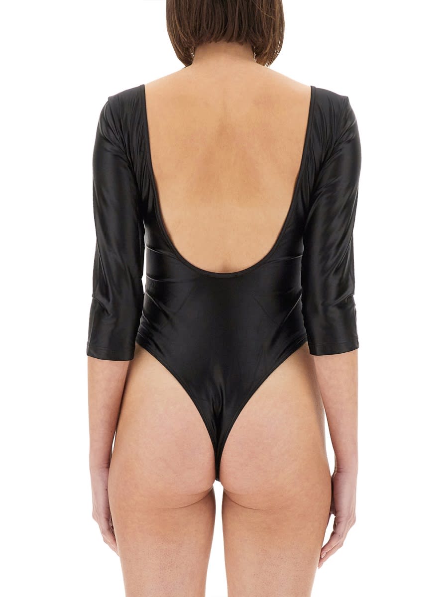 Versace Jeans Couture Slim-fit Bodysuit With Logo Print In Black