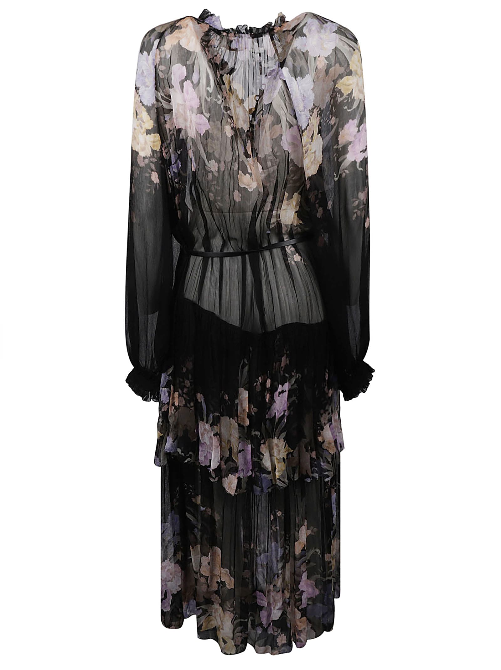 Shop Zimmermann See-through Floral Printed Long Dress In Black