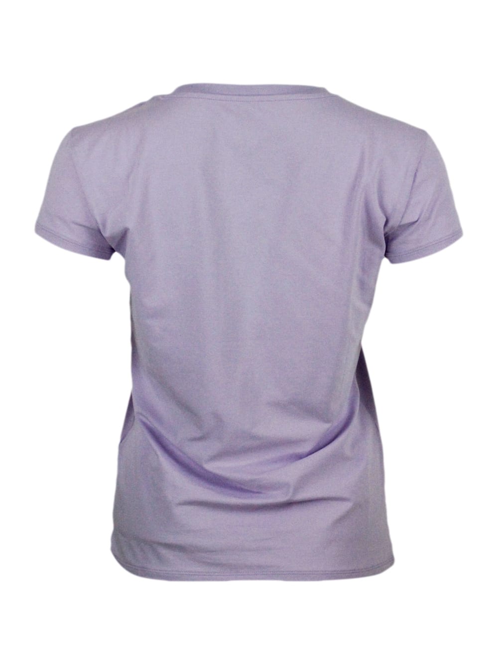 Shop Armani Collezioni Short-sleeved Crew-neck T-shirt With Logo On The Chest In Stretch Cotton And Lurex Logo Writing In Blu Wisteria