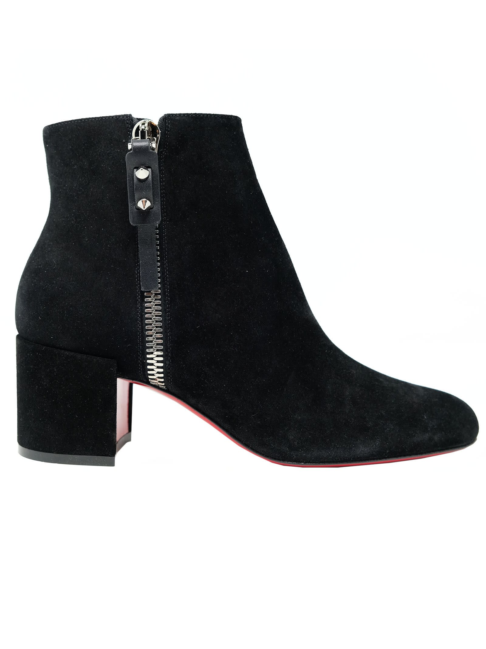 Christian Louboutin Black Suede Ziptotal 55 Crosta Ankle Boots