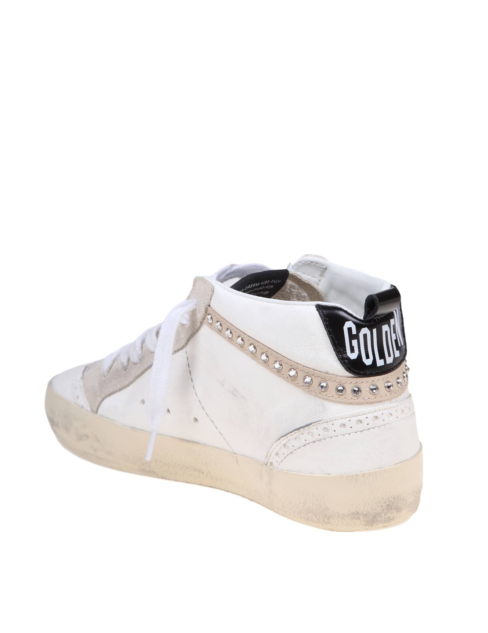 Shop Golden Goose Mid Star Sneakers In White Leather With Applied Crystals