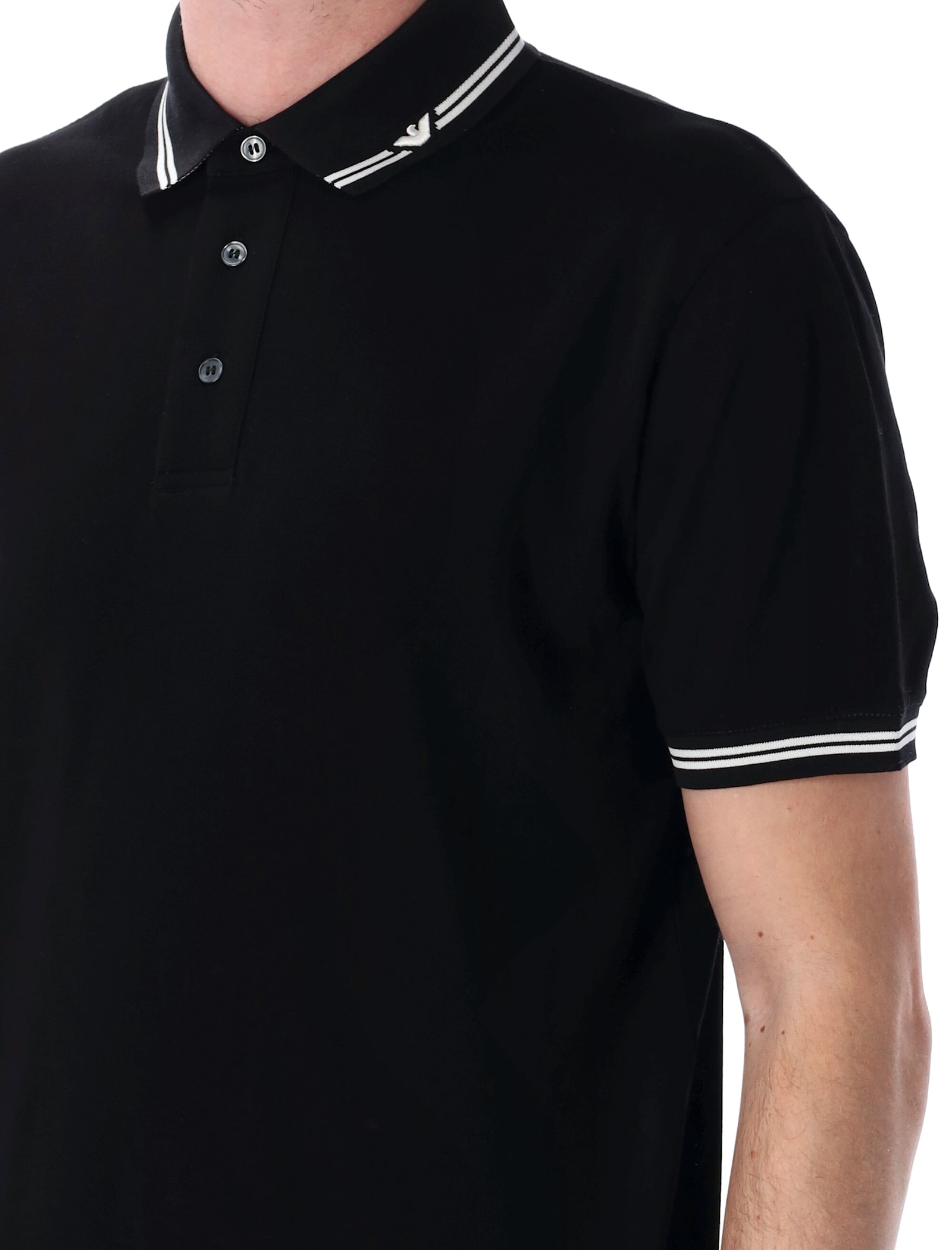 Emporio Armani Eagle Embroidery Piquet Polo Shirt In Black
