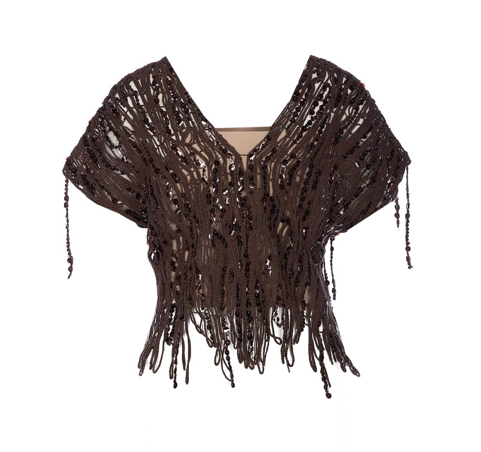 Brunello Cucinelli Women Brown Knit Dazzling Abstract Embroidery Top In Brown
