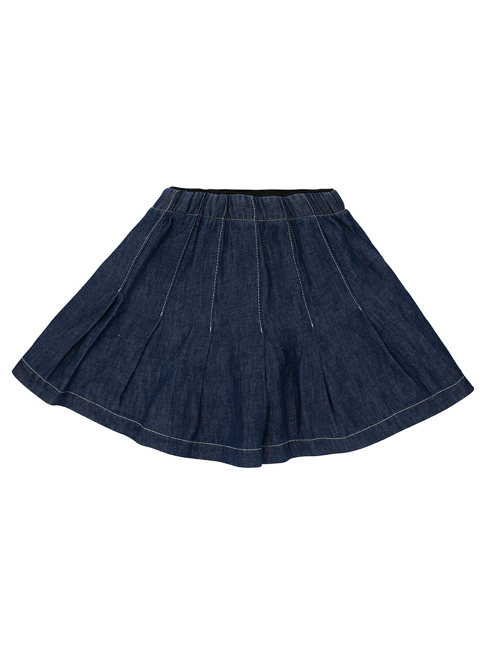 Shop Emporio Armani Mini Blue Pleated Skirt With Logo Patch In Denim Girl