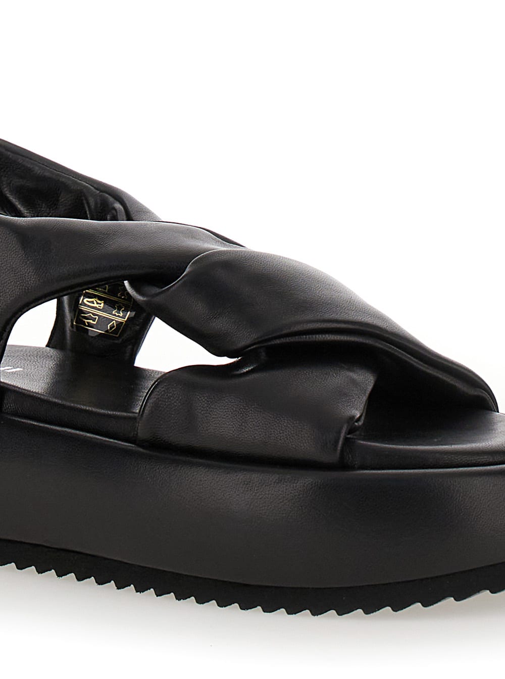 Shop Pollini Black Draped Sandals In Leather Woman