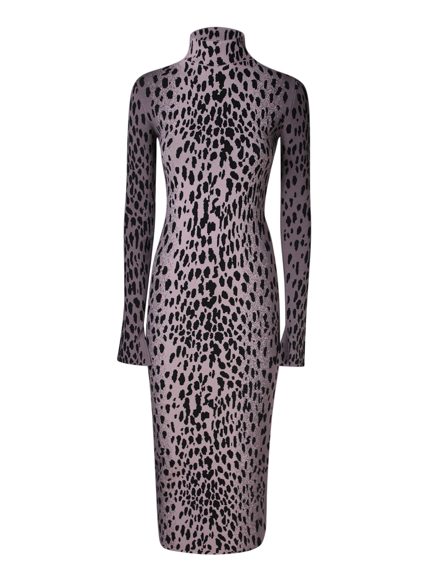 Shop Ssheena Long Leopard Knit Dress Lilac And Black In Multi
