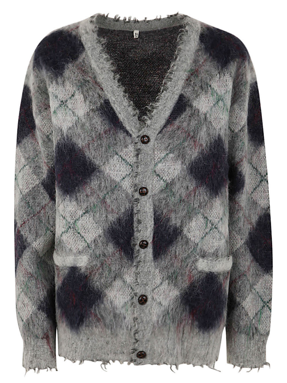 R13 FLUFFY PLAID OVERSIZED DISTRESSED EDGE CARDIGAN