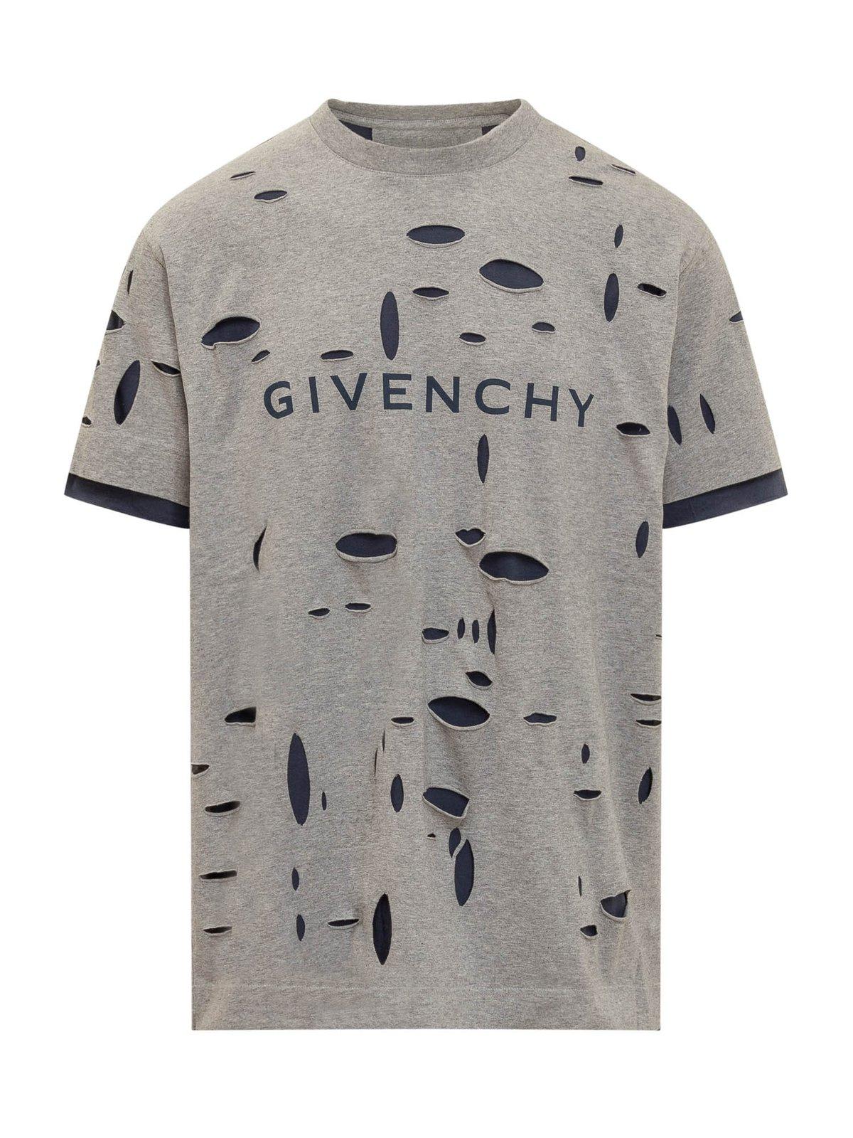 Shop Givenchy Distressed Crewneck T-shirt In Grigio