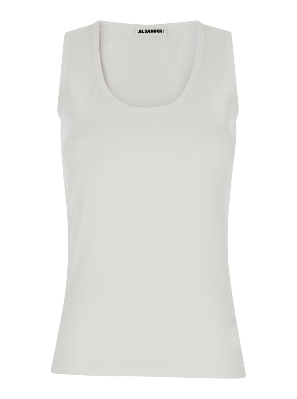 JIL SANDER WHITE BASIC TANK TOP WITH EMBROIDERED LOGO IN COTTON WOMAN
