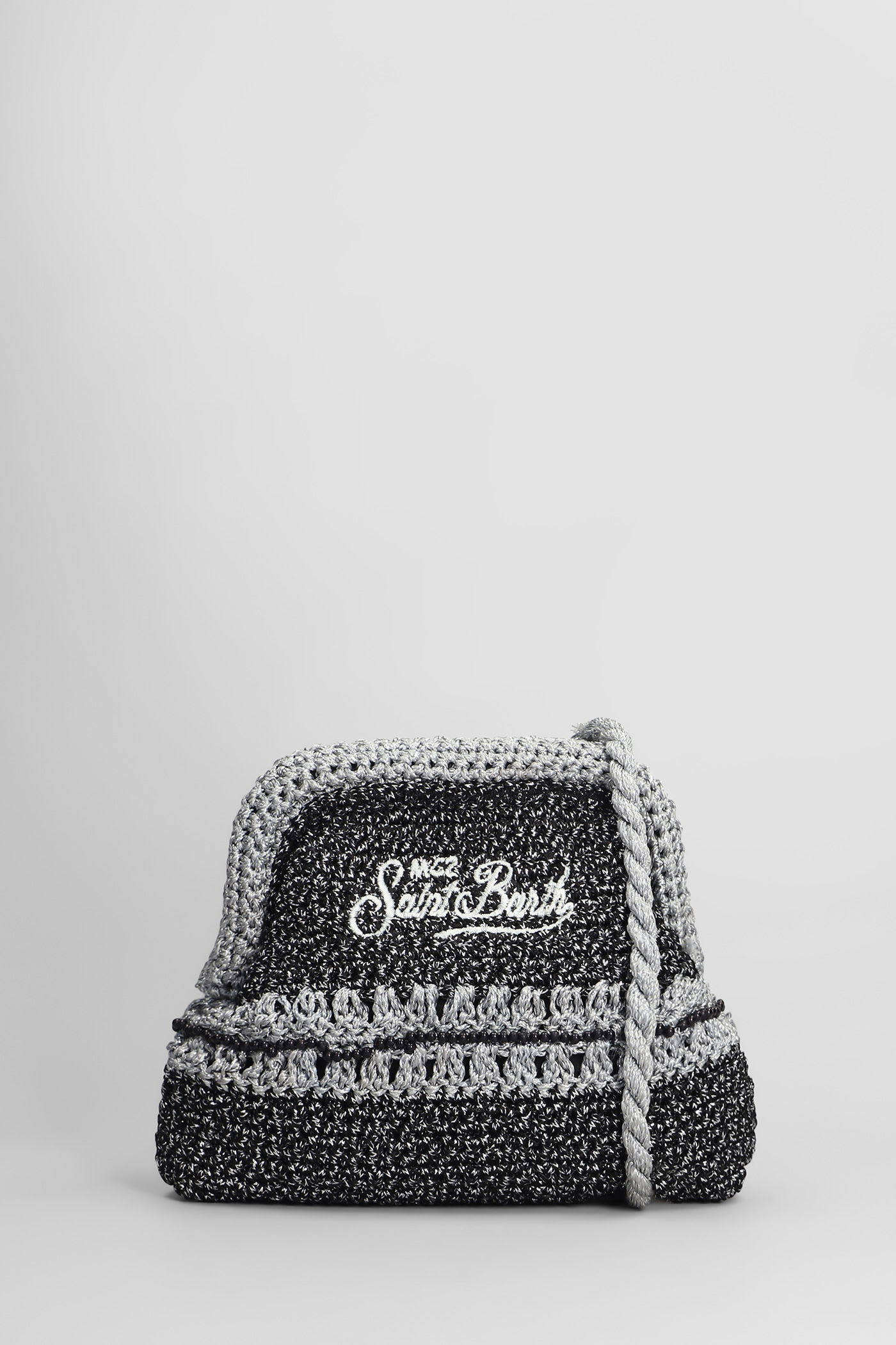 Mc2 Saint Barth Crochet Pouch N Shoulder Bag In Black Viscose In Multi