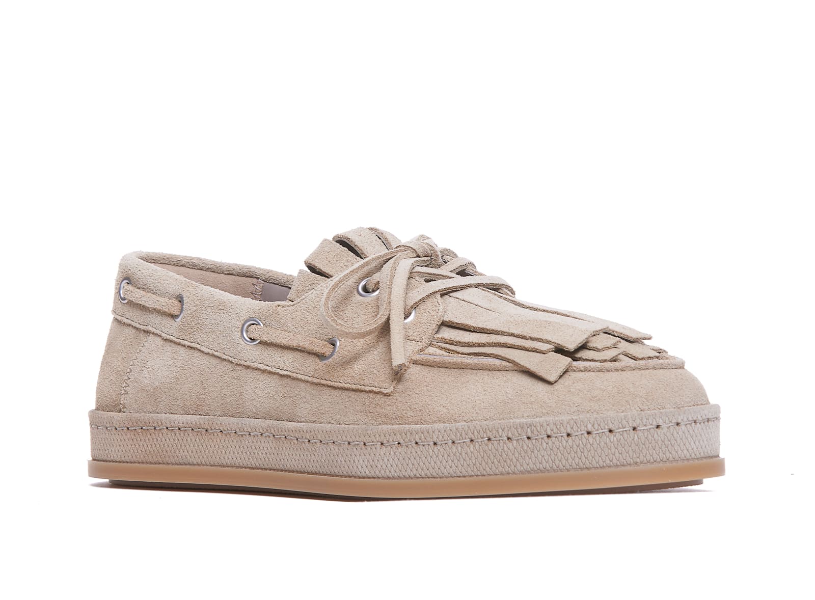 Hogan Eyelet Fringe Loafers Rubber Sole Suede Finish In Rope