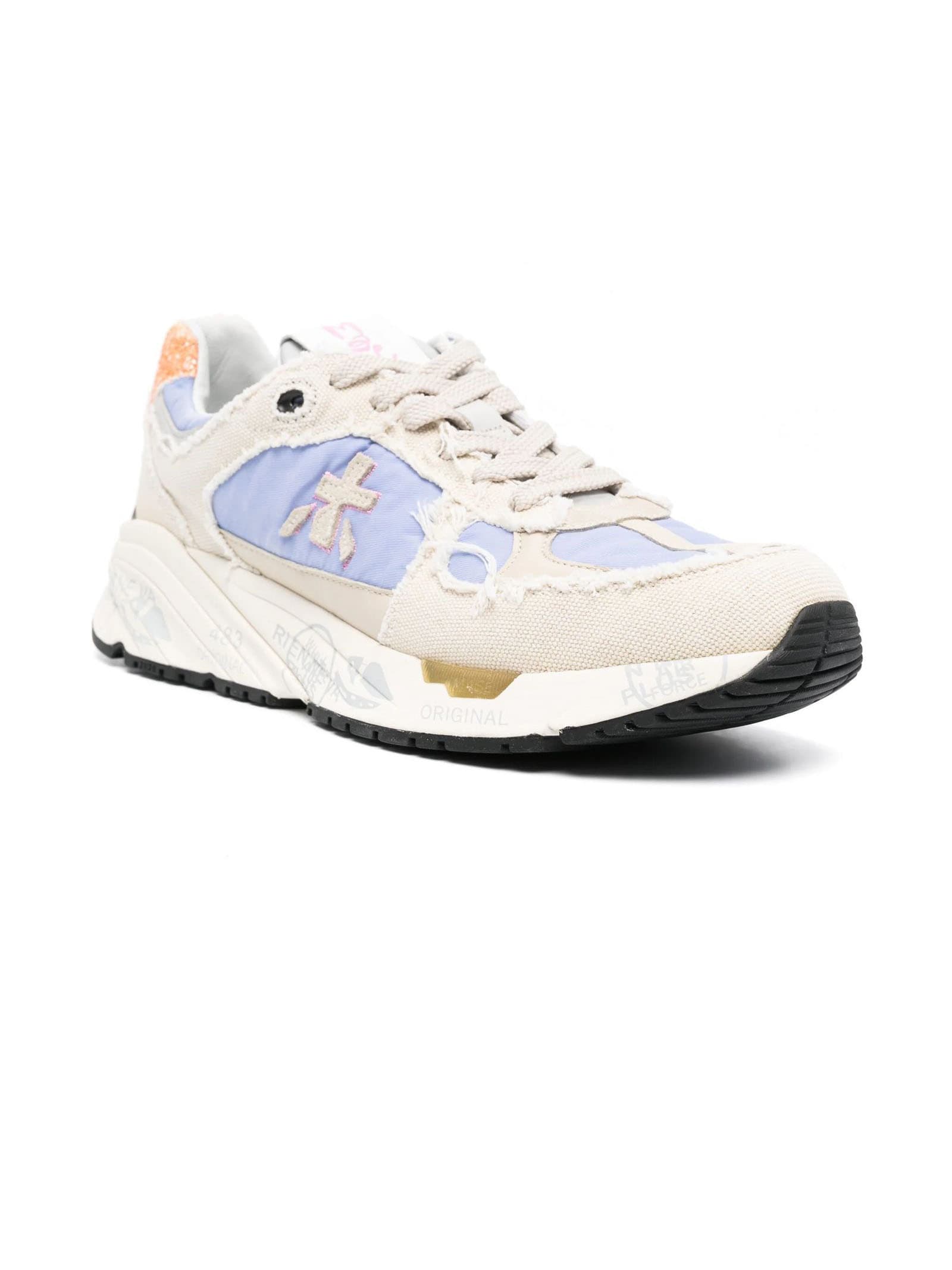 Shop Premiata Beige Denim Sneakers In Bianco