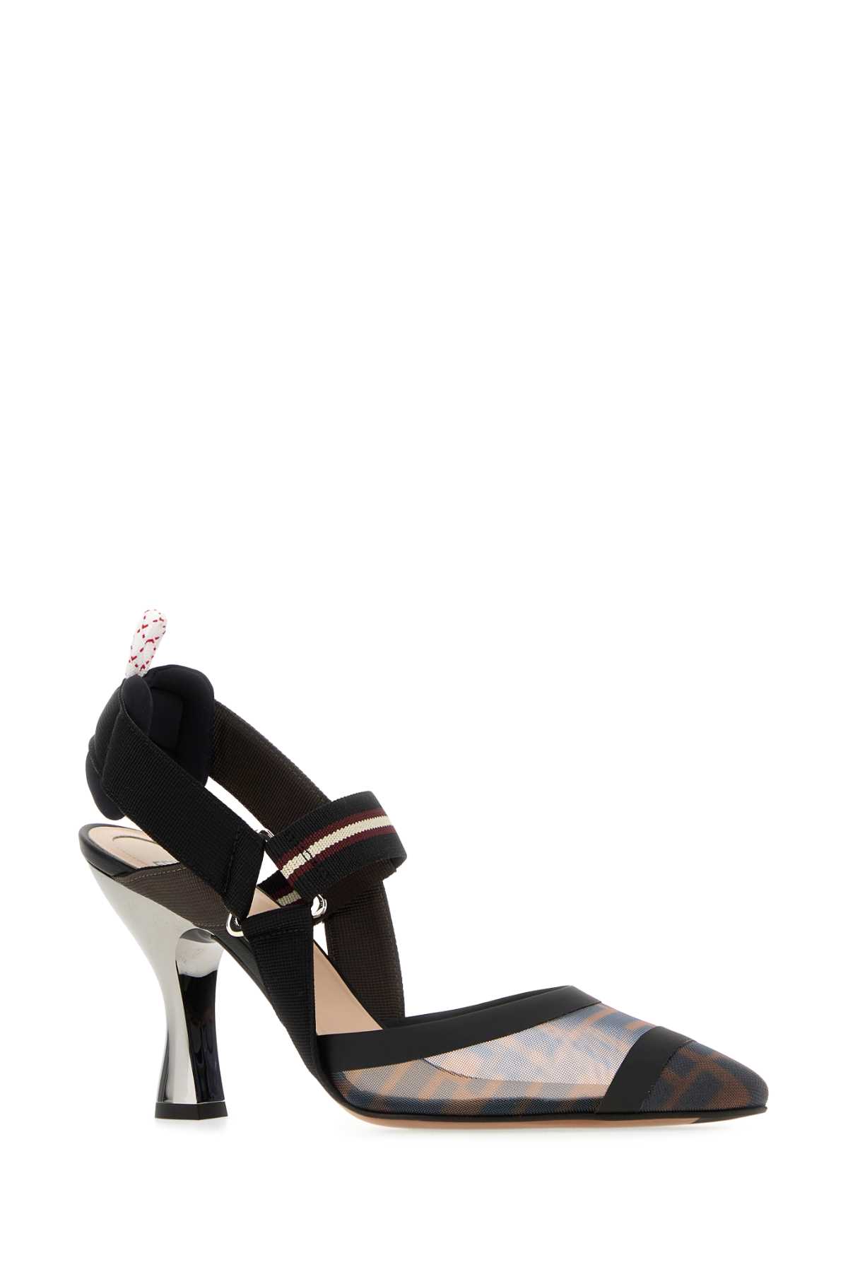 Fendi Slingback Brown Nylon Sandals In Multi