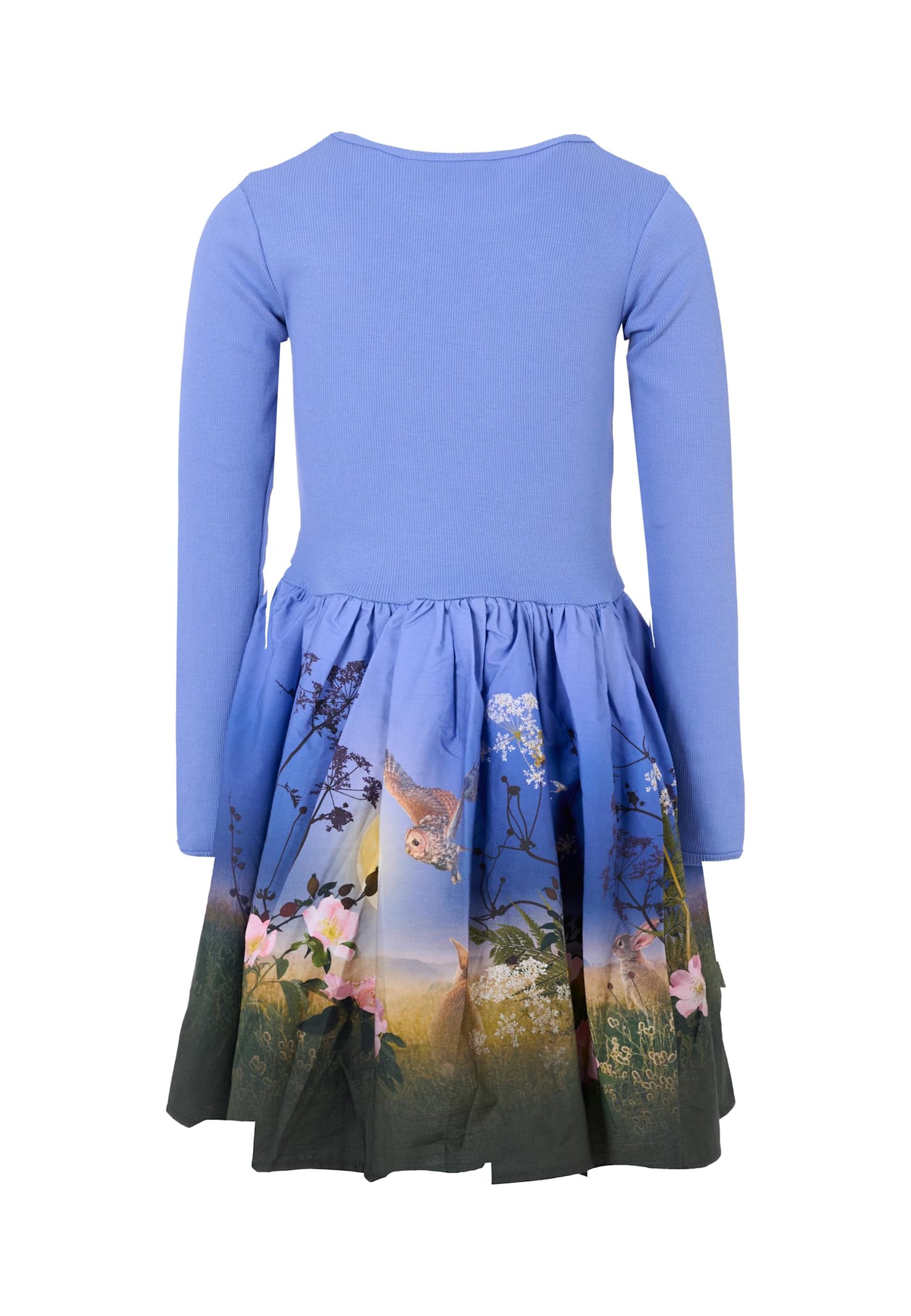 Molo Light Blue Dress For Girl With Moon In Blue