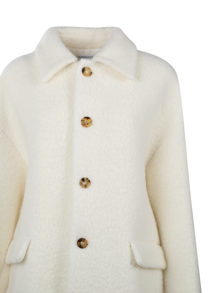 Shop Bottega Veneta Bouclé Coat In Wool And Mohair In White