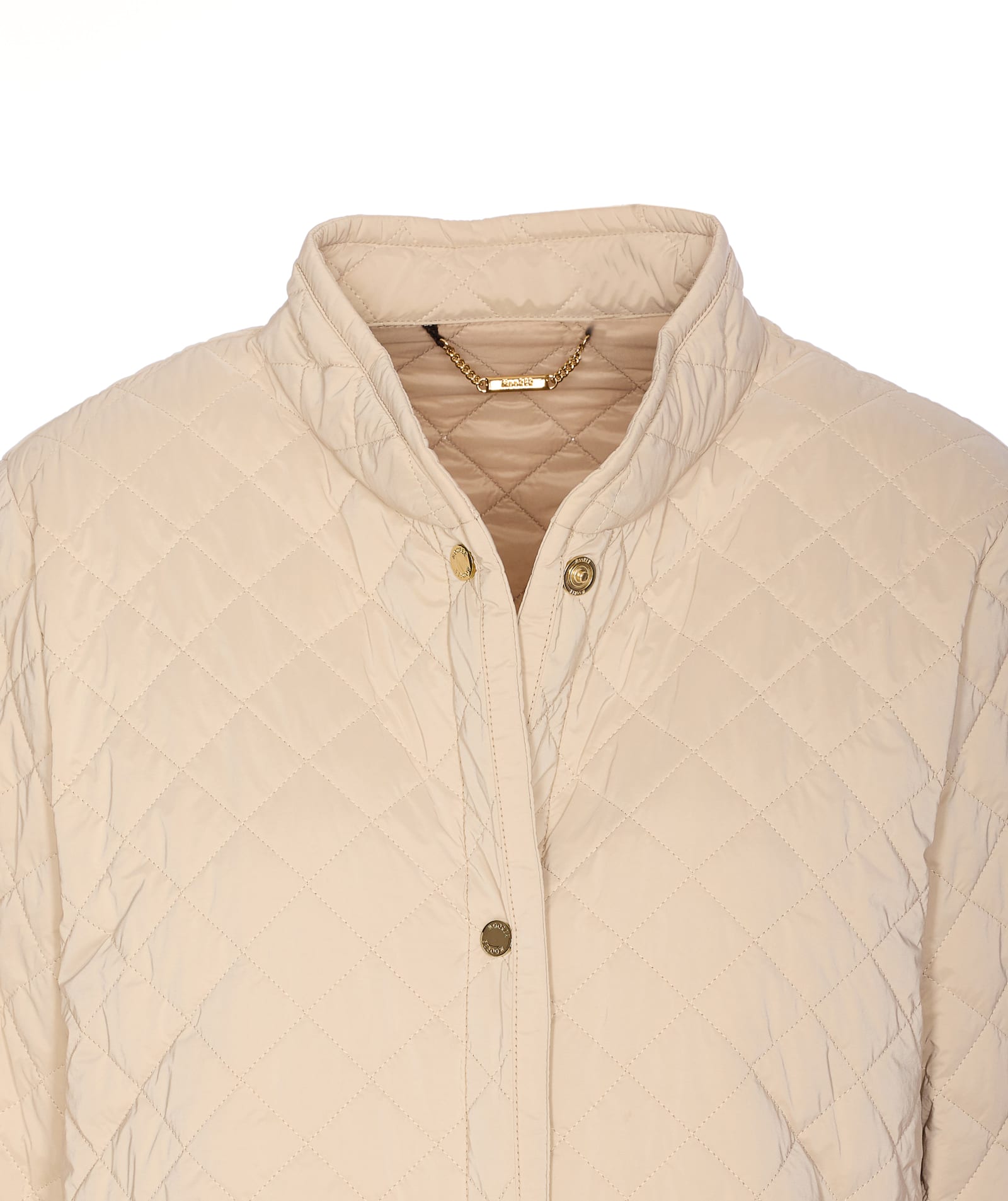 Moorer High Collar Quilted Long Length Jacket In Beige
