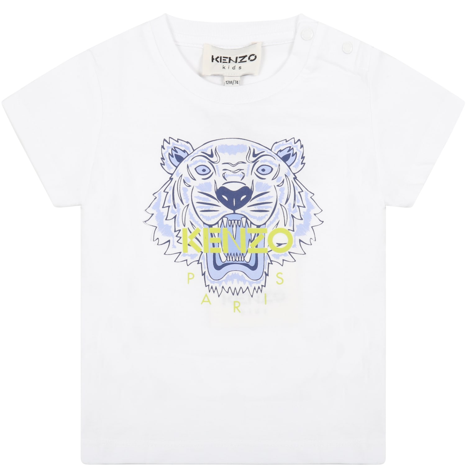 Kenzo Kids White T-shirt For Baby Boy With Tiger