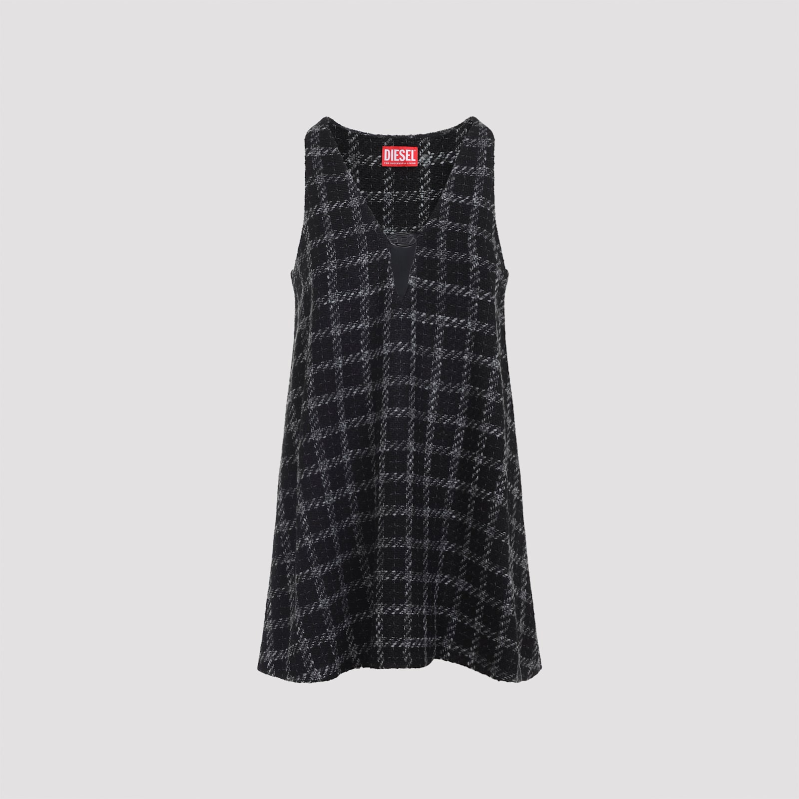 Diesel Mini Dress Checked Pattern Sleeveless V-neckline In Blue