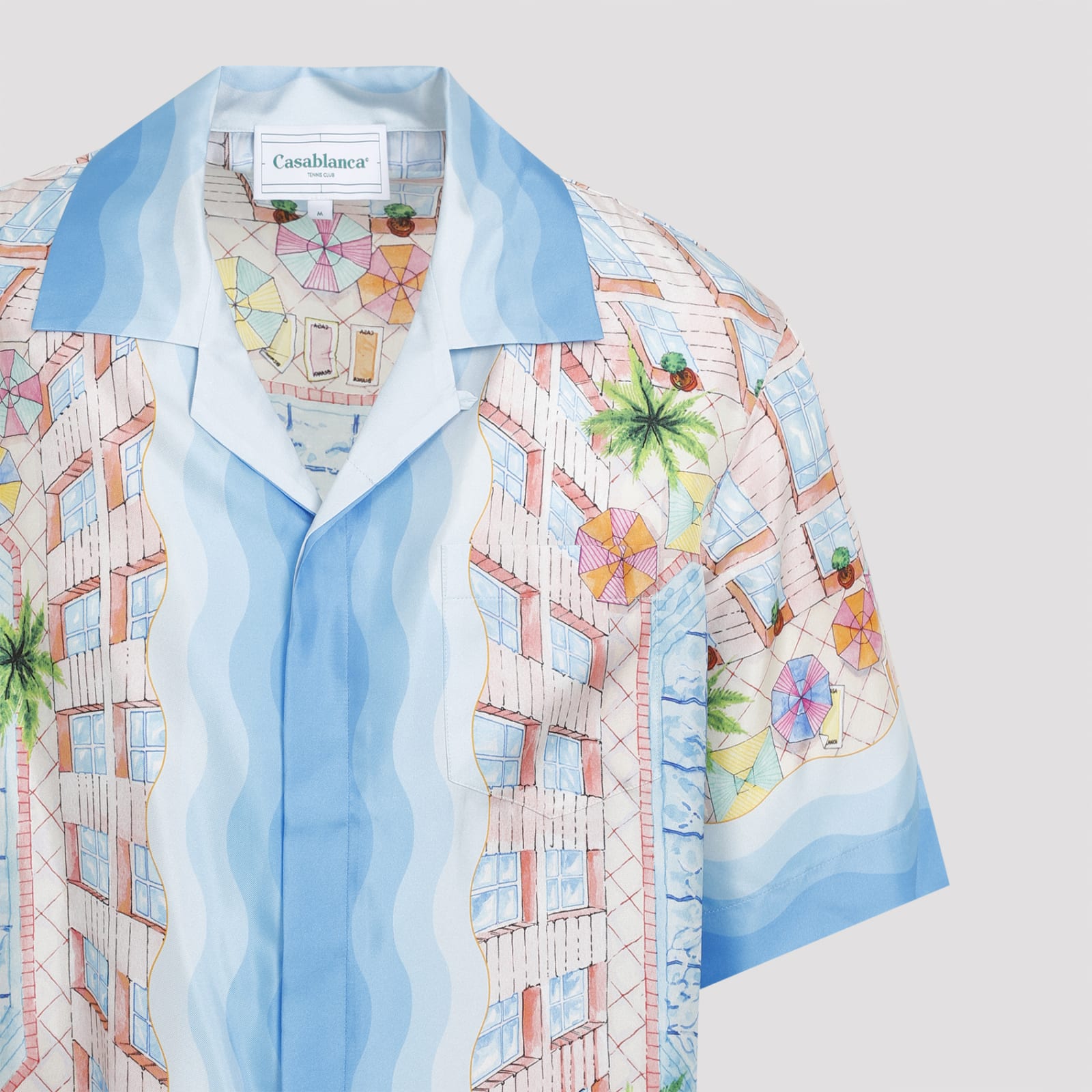 Shop Casablanca Silk Twill Cuban Collar Shirt In Le Plongeon