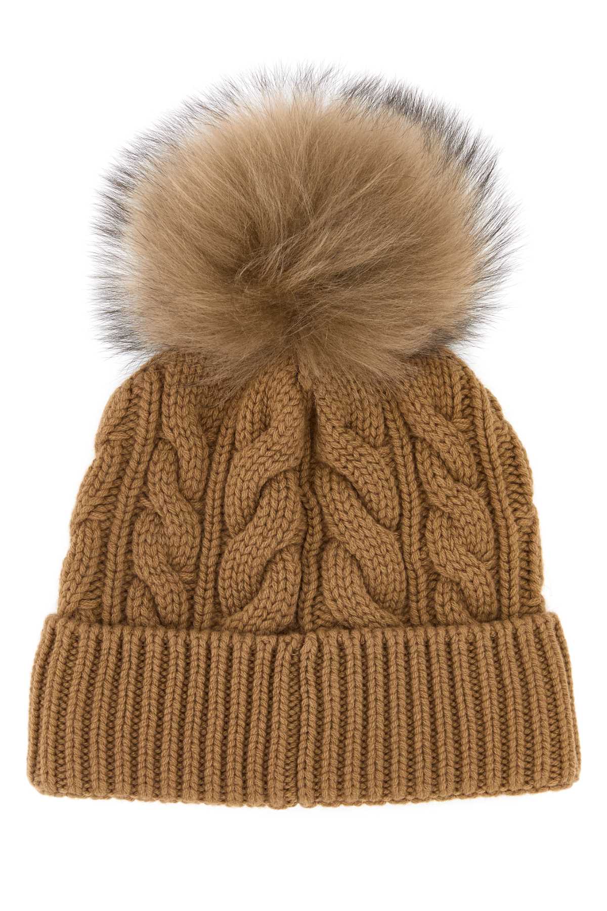 Moncler Grenoble Biscuit Wool Blend Beanie Hat In Brown
