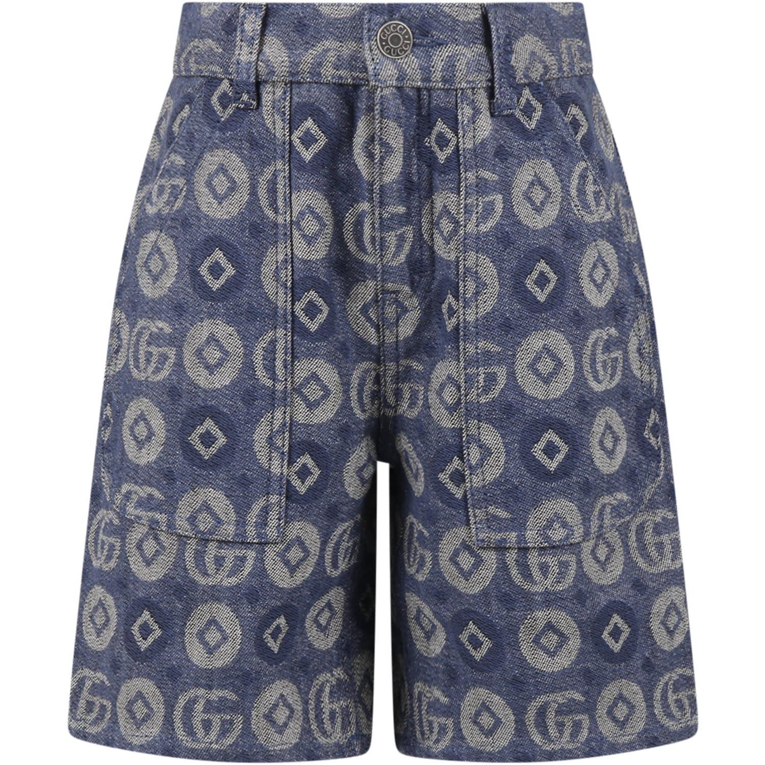 Gucci Kids' Blue Shorts For Boy With Gg In Denim