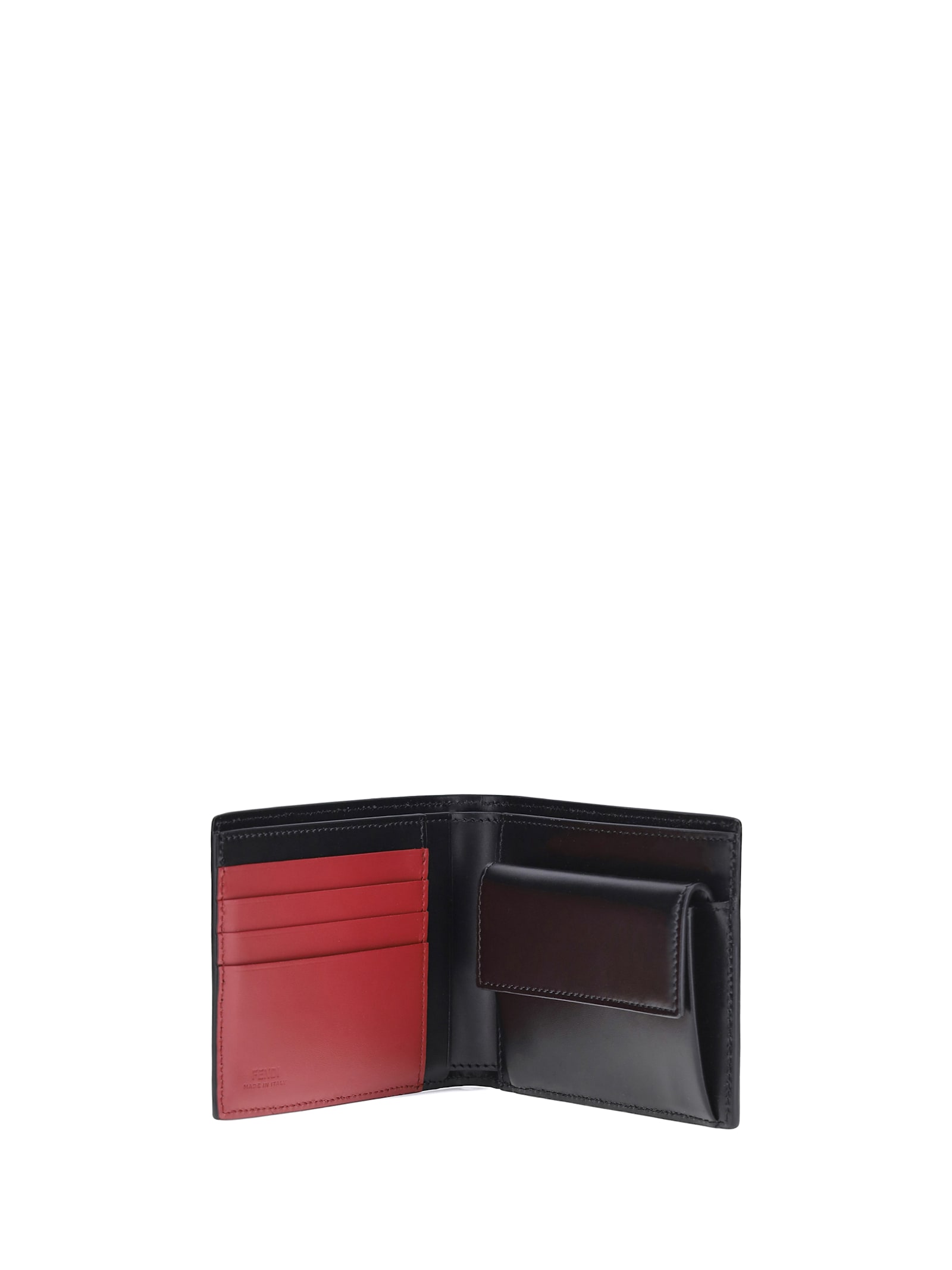 Fendi Leather Folded Wallet Embossed Pattern In Black